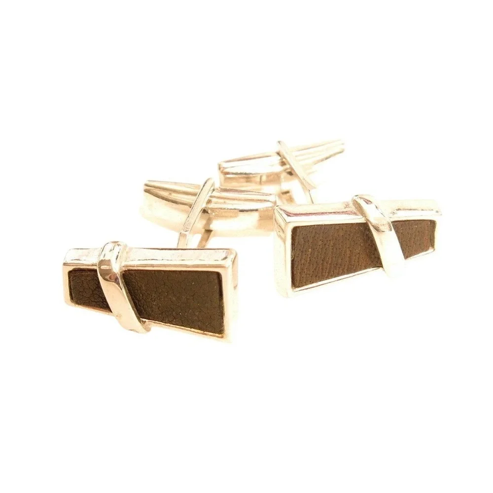 Vintage Geometric Trapezoid‎ Black Silver Cufflinks*Signed*Groom*Formal Jewelry